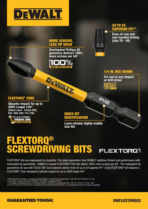 First Page Only DW FLEXTORQ SCREWDRIVING BITS SALES SHEET WEB EN DMK1