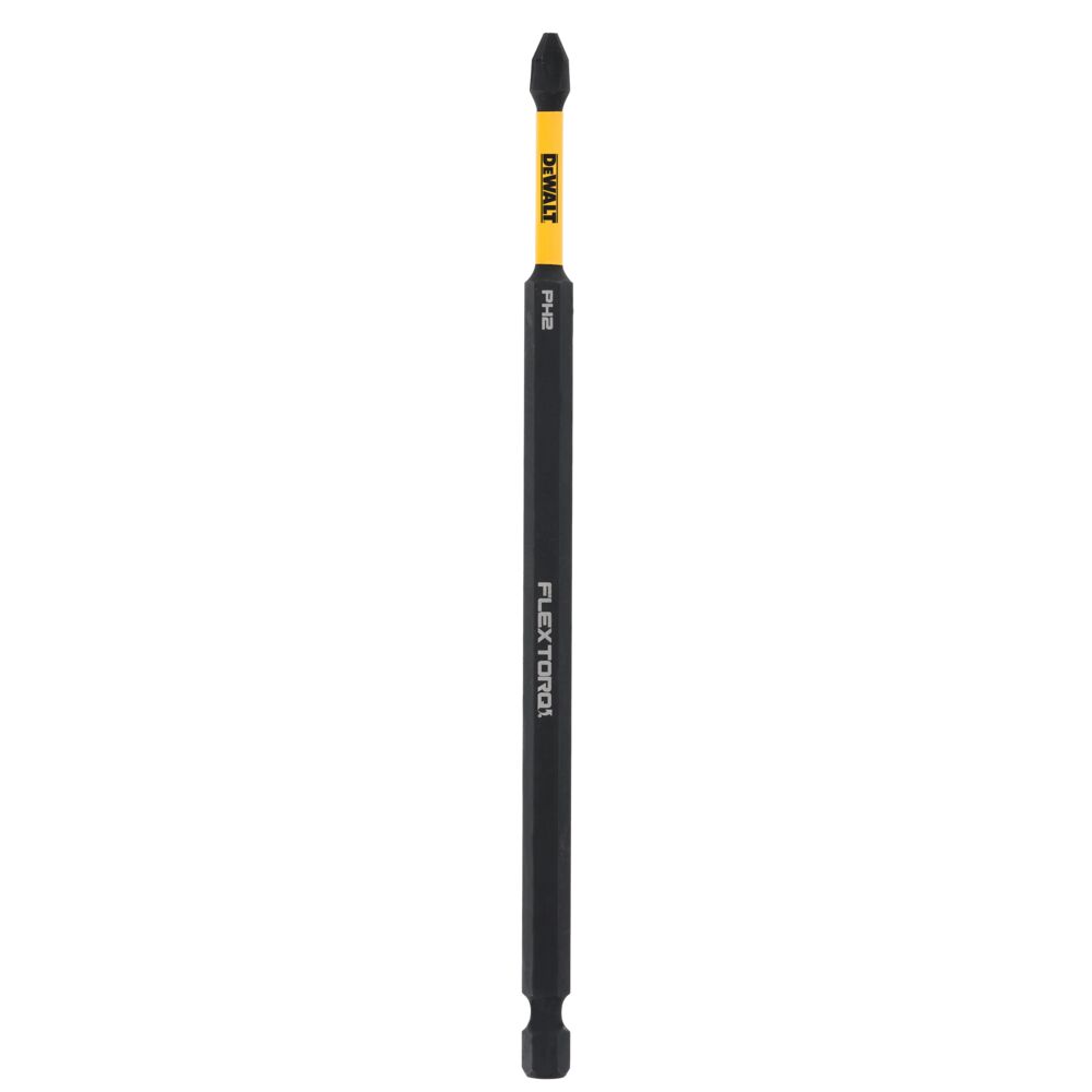 Single DEWALT FLEXTORQ PH2 screwdriver bit with yellow and black markings, shown vertically on a white background.